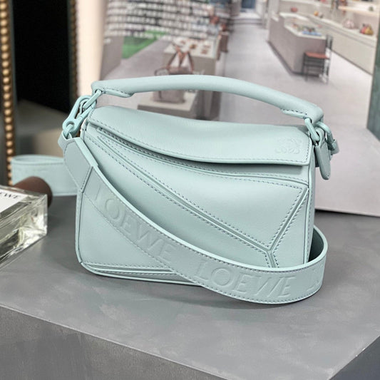 LOE MINI 18 PUZZLE BAG IN LIGHT BLUE SATIN CALFSKIN mysite