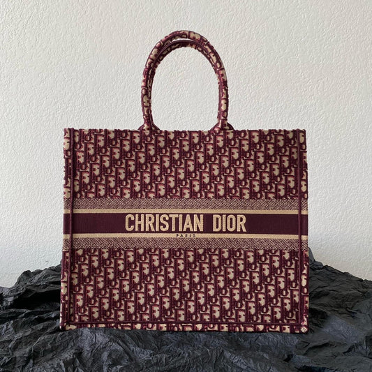 Large CD Book Tote 42cm Burgundy Retro Style D Letter Embroidery mysite