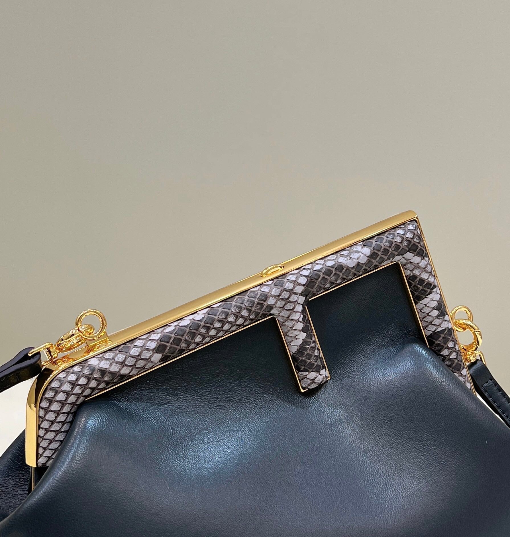 FENDI FIRST SMALL 26 BLACK LEATHER BAG WITH EXOTIC DETAILS mysite