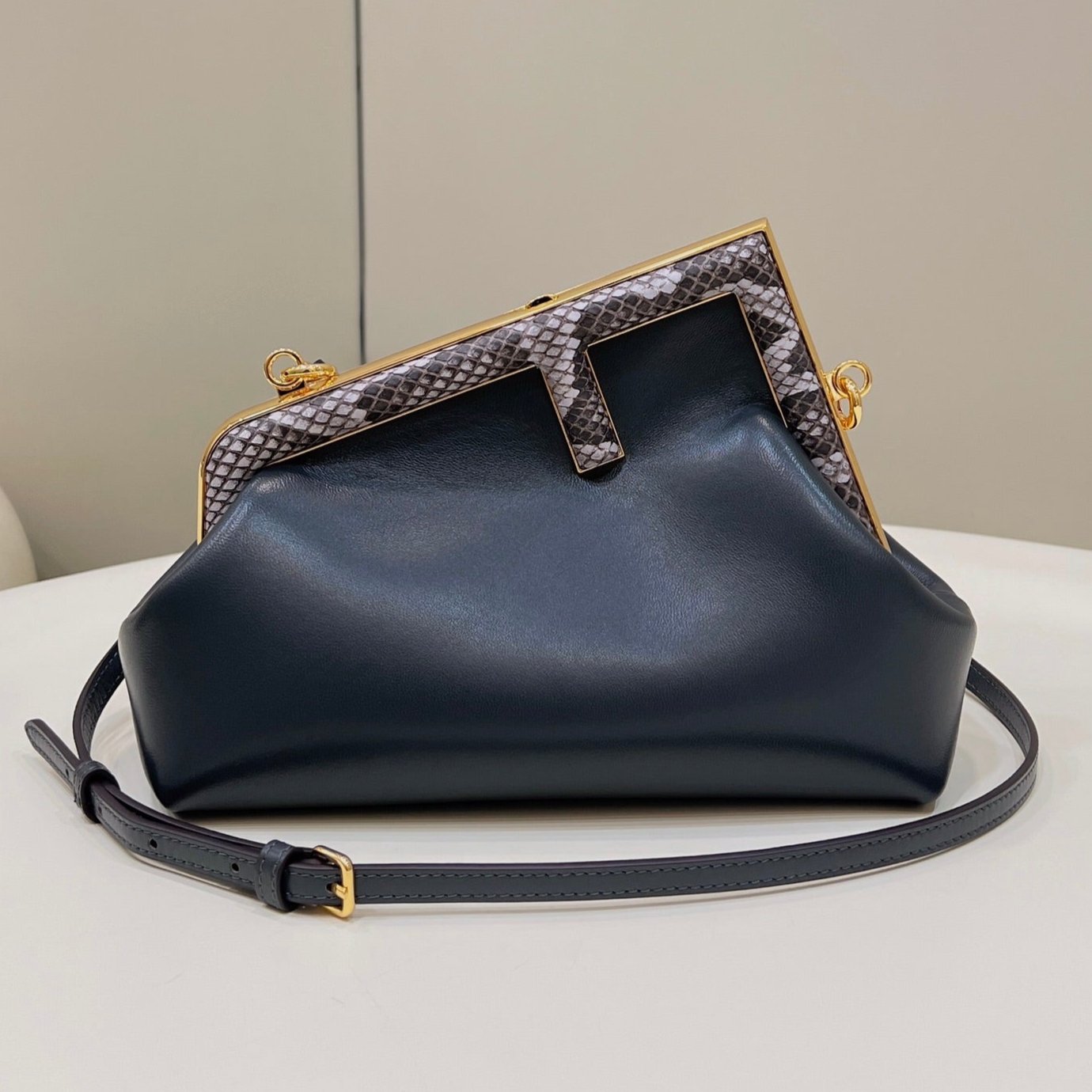 FENDI FIRST SMALL 26 BLACK LEATHER BAG WITH EXOTIC DETAILS mysite