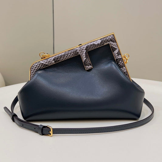 FENDI FIRST SMALL 26 BLACK LEATHER BAG WITH EXOTIC DETAILS mysite