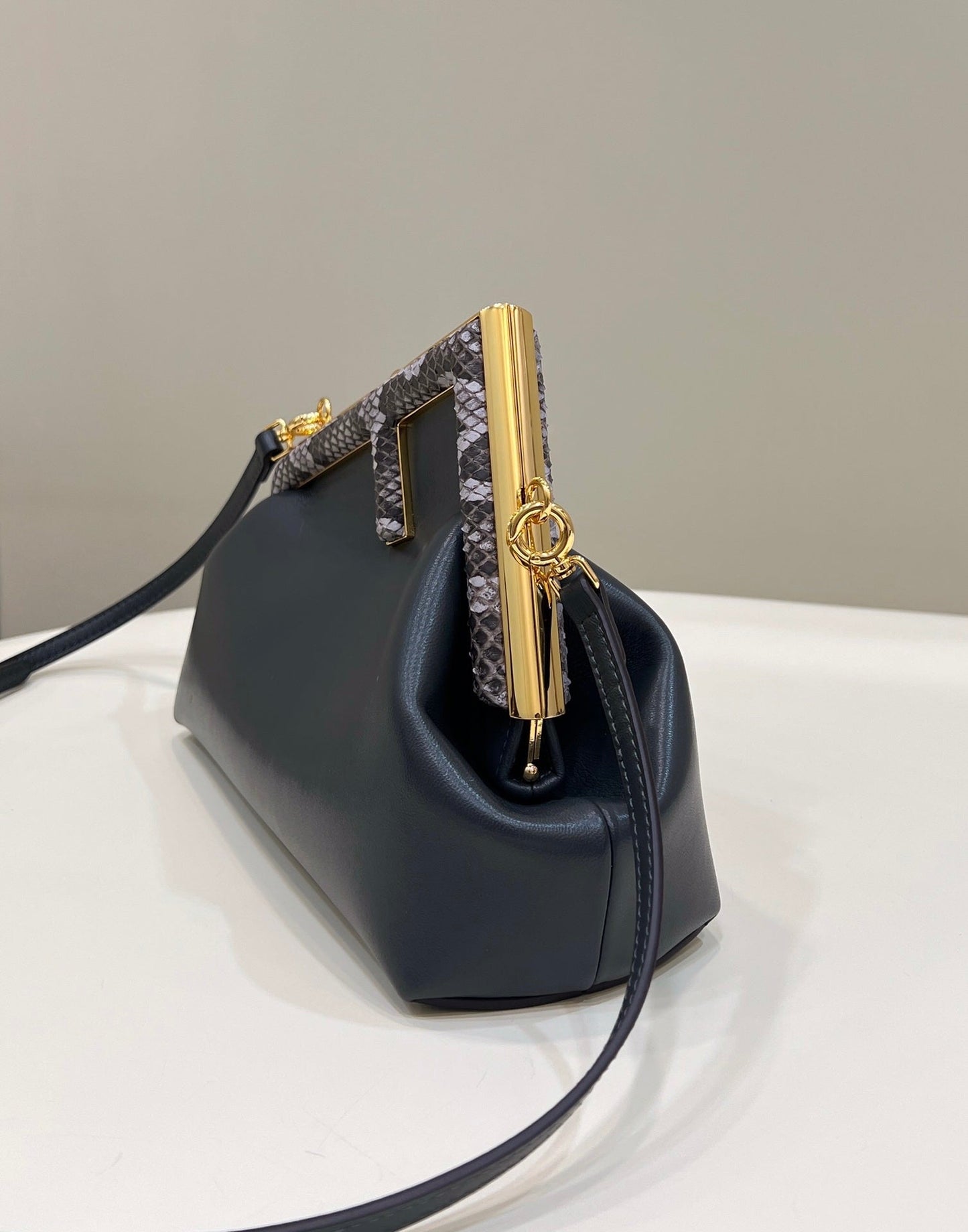FENDI FIRST SMALL 26 BLACK LEATHER BAG WITH EXOTIC DETAILS mysite