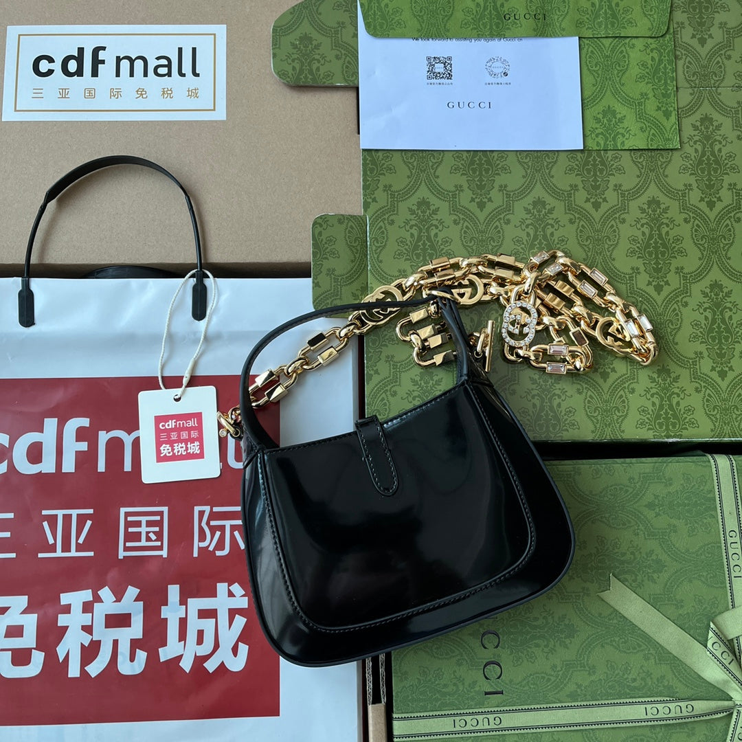 gg jackie mini 19cm black calfskin with chain mysite