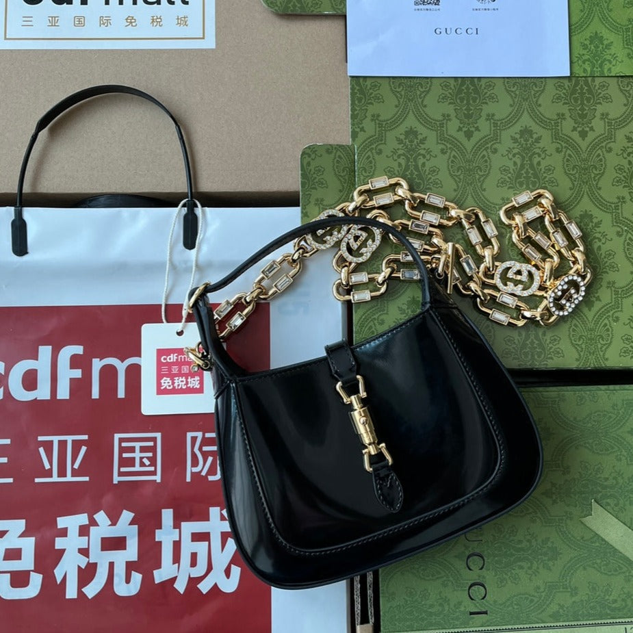 gg jackie mini 19cm black calfskin with chain mysite