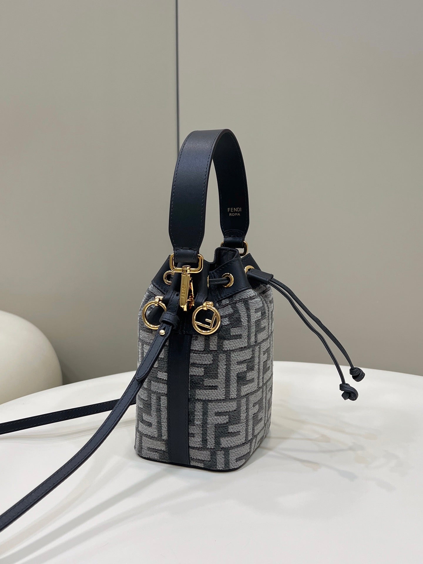 MON TRESOR MINI 18 BAG IN BLACK MIX GREY FF FABRIC WITH GOLD HARDWARE mysite