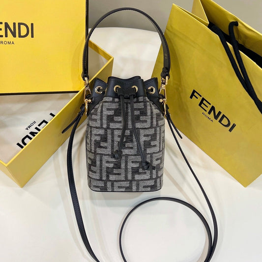 MON TRESOR MINI 18 BAG IN BLACK MIX GREY FF FABRIC WITH GOLD HARDWARE mysite