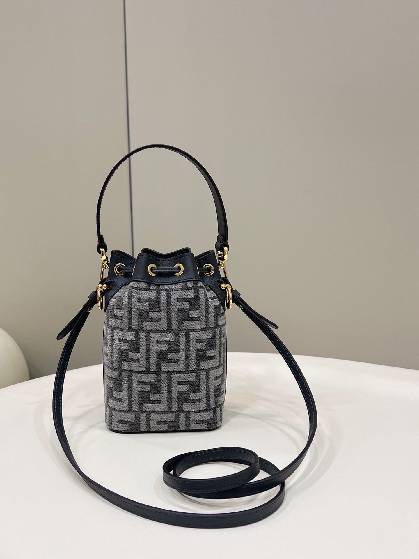 MON TRESOR MINI 18 BAG IN BLACK MIX GREY FF FABRIC WITH GOLD HARDWARE mysite