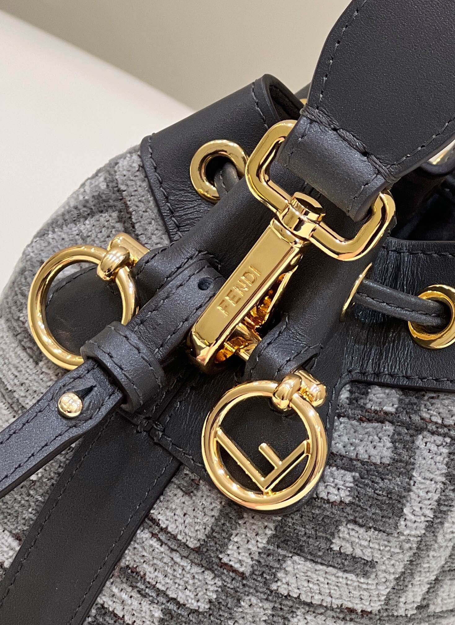 MON TRESOR MINI 18 BAG IN BLACK MIX GREY FF FABRIC WITH GOLD HARDWARE mysite