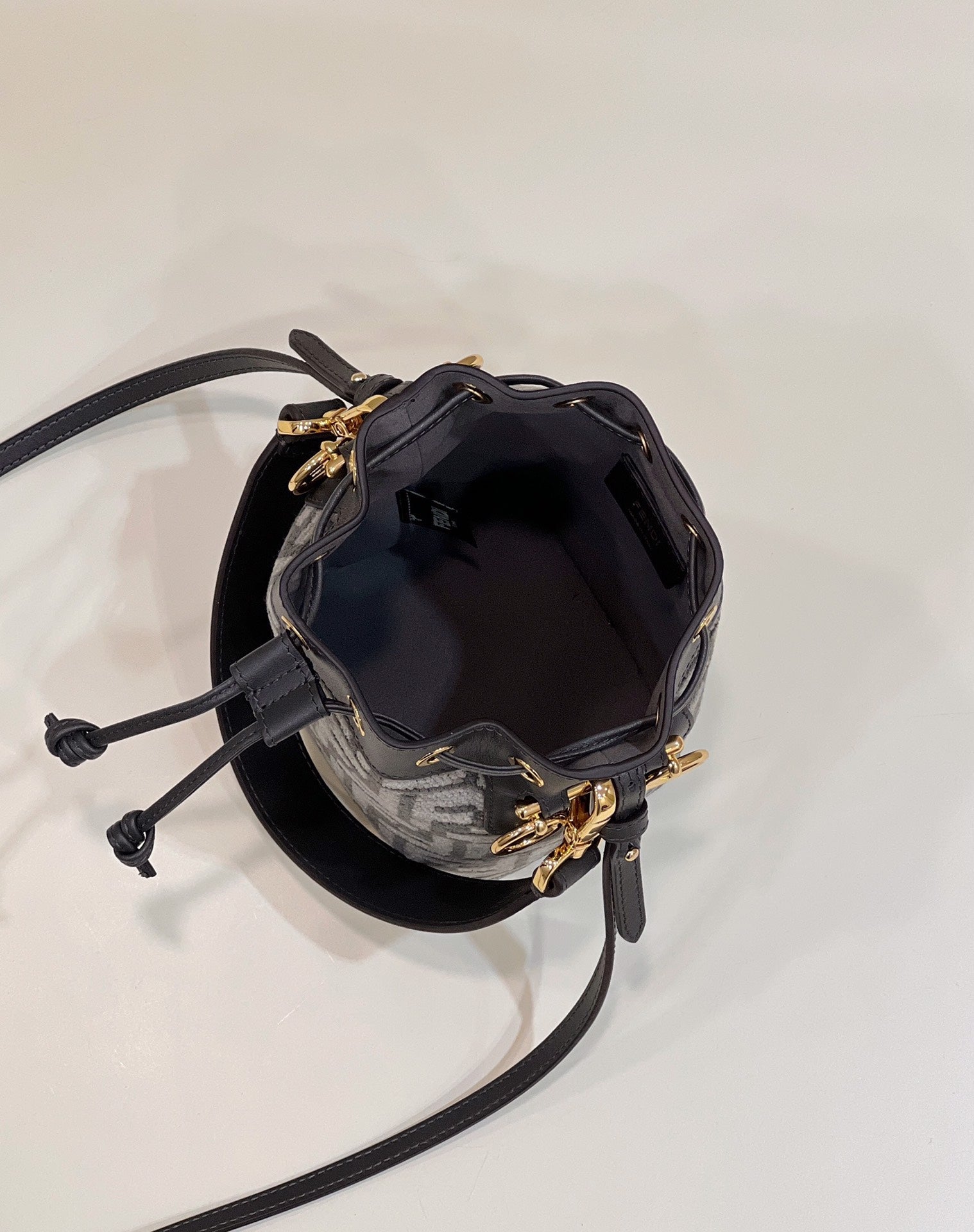 MON TRESOR MINI 18 BAG IN BLACK MIX GREY FF FABRIC WITH GOLD HARDWARE mysite