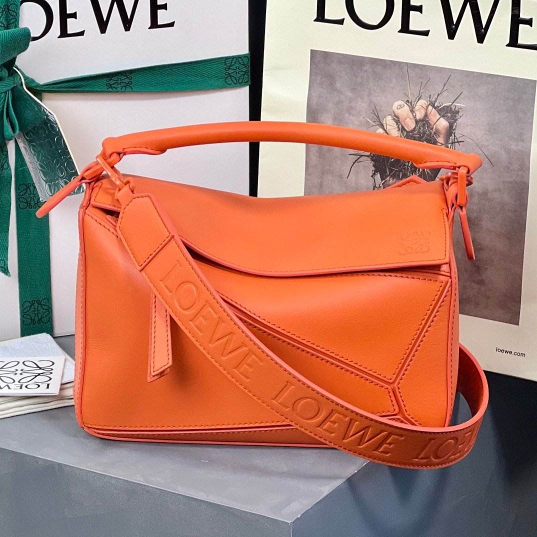 LOE MINI 18 PUZZLE BAG IN VIVID ORANGE SATIN CALFSKIN mysite