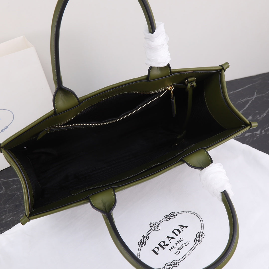PRA LARGE 39 TOTE IN OLIVE GREEN CALFSKIN GOLD HARDWARE mysite