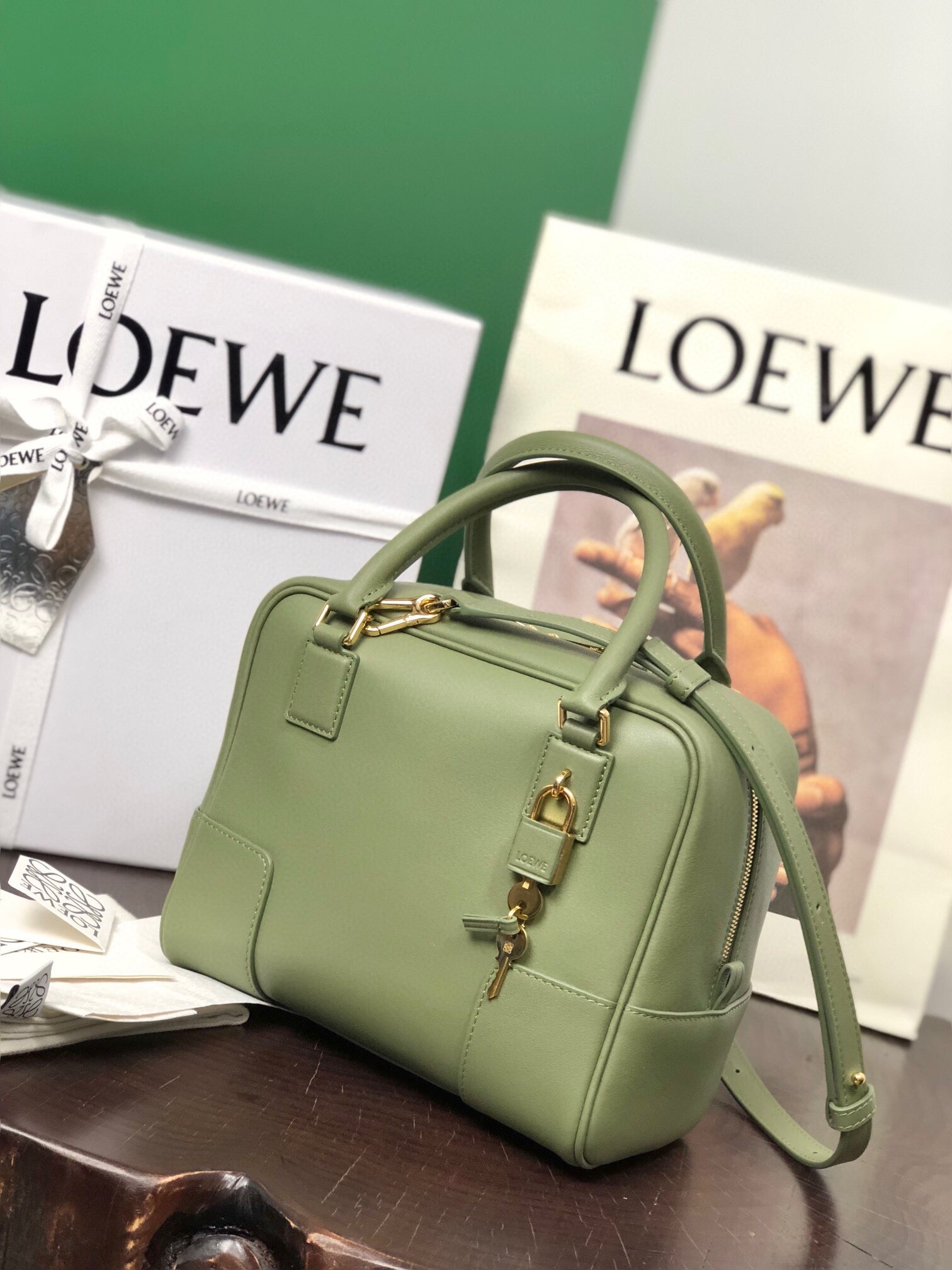 LOE AMAZONA 19 BAG IN AVOCADO GREEN NAPPA CALFSKIN mysite