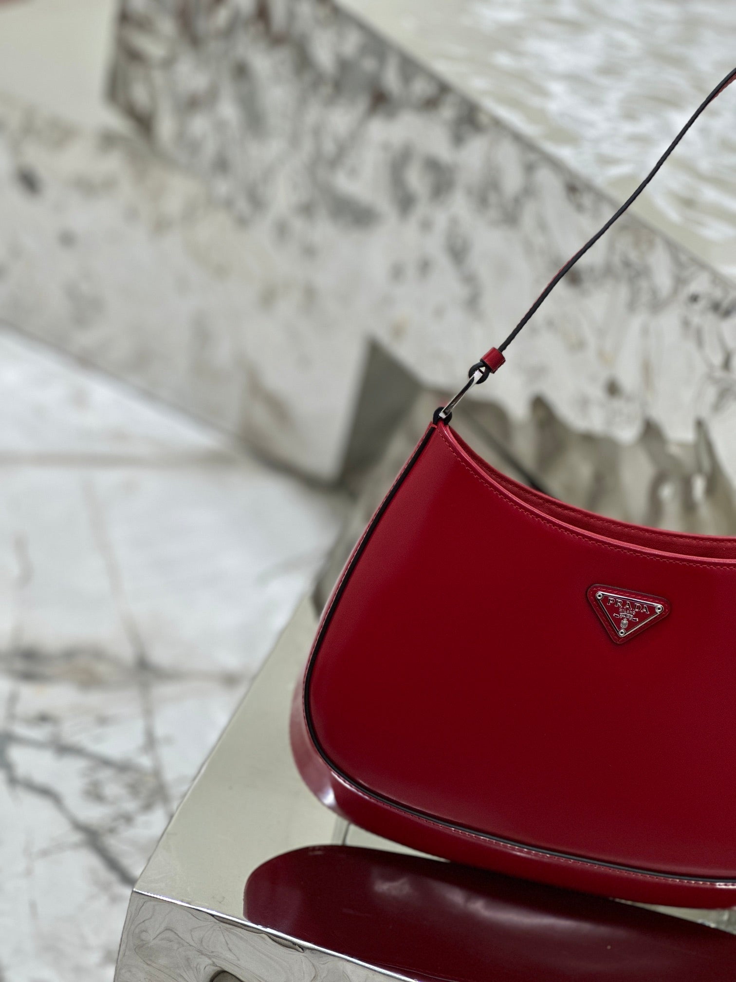 CLEO 27 DARK RED BRUSHED LEATHER SHOULDER BAG mysite