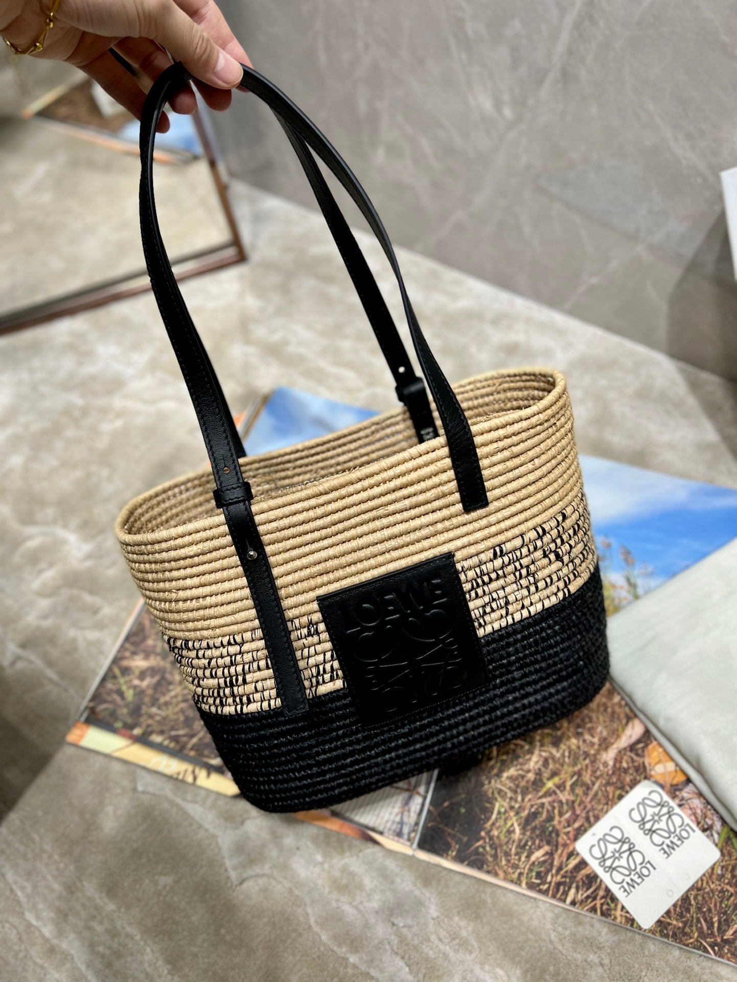 LOE BASKET BAG 28 IN NATURAL MIX BLACK RAFFIA mysite