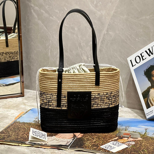 LOE BASKET BAG 28 IN NATURAL MIX BLACK RAFFIA mysite