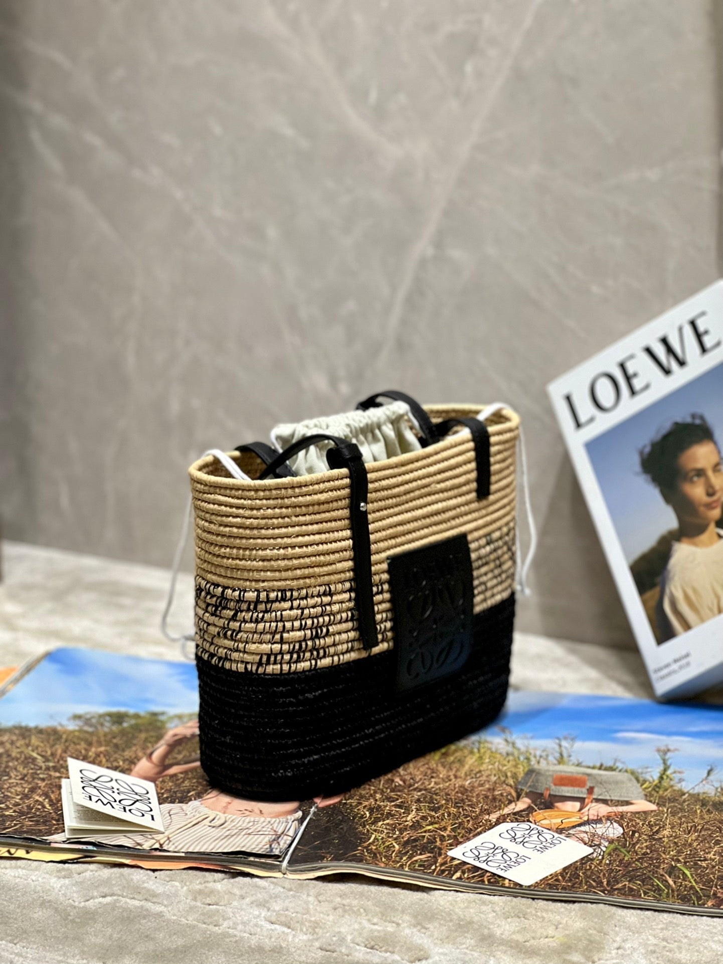 LOE BASKET BAG 28 IN NATURAL MIX BLACK RAFFIA mysite