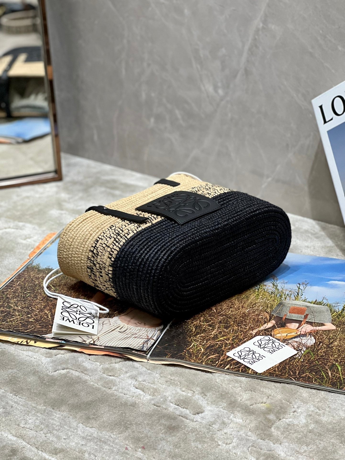 LOE BASKET BAG 28 IN NATURAL MIX BLACK RAFFIA mysite