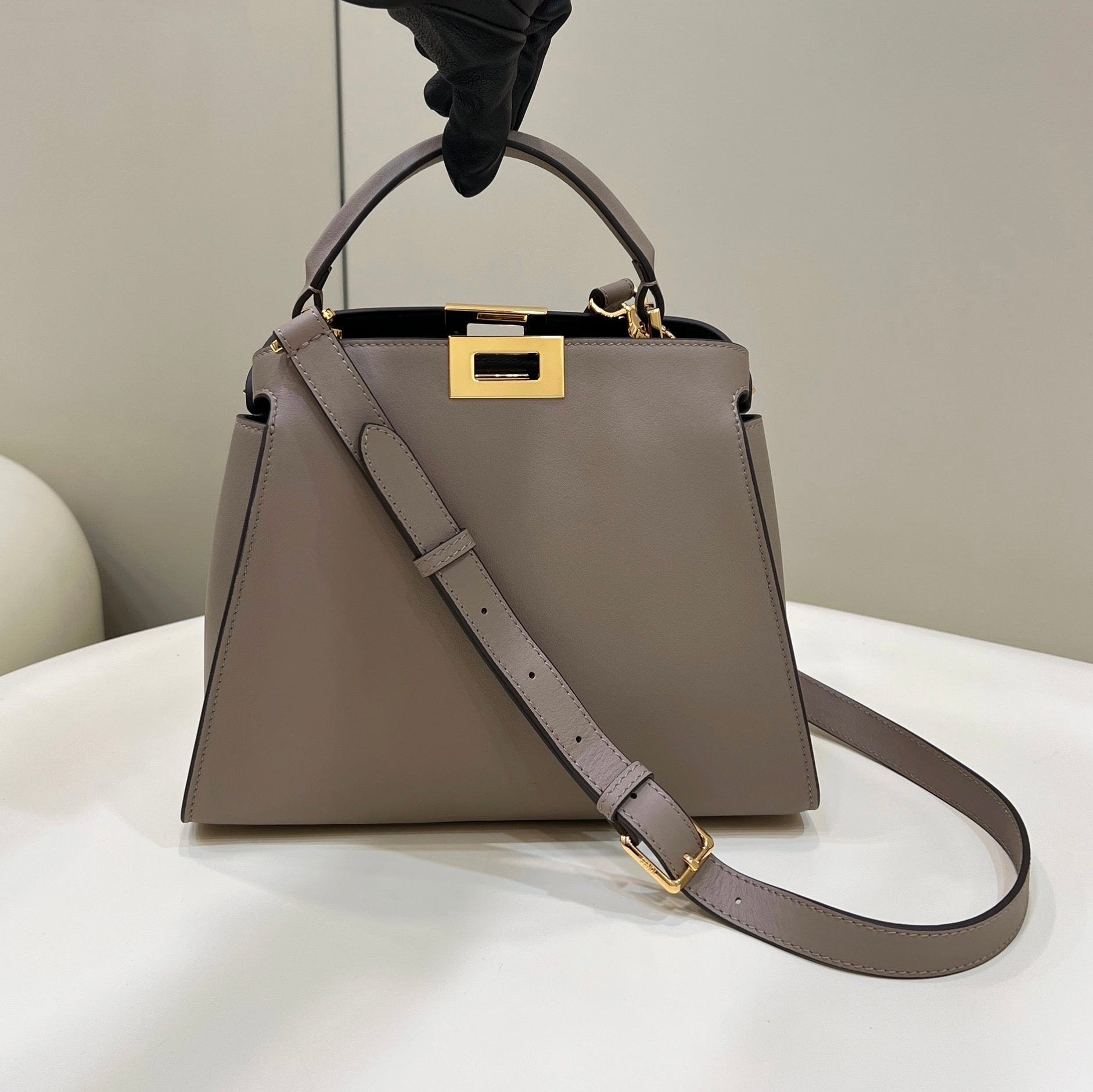 FENDI PEEKABOO 27 IN CAMEL BROWN CALFSKIN WITH GOLD HARDWARE mysite
