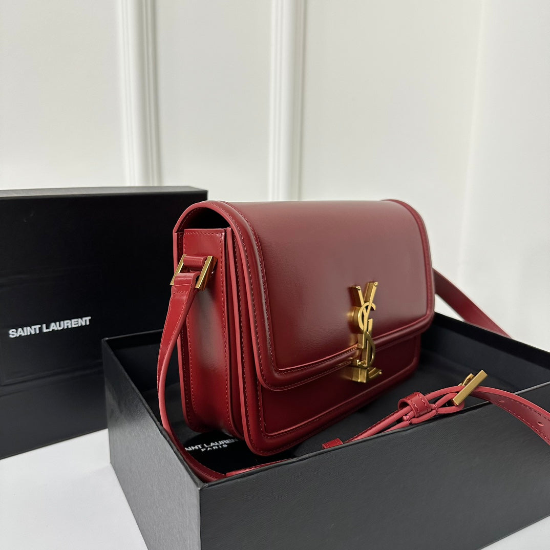 YSL Solferino Small Satchel Bag Burgundy Gold Calfskin 339457 mysite