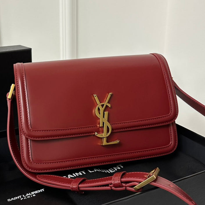 YSL Solferino Small Satchel Bag Burgundy Gold Calfskin 339457 mysite