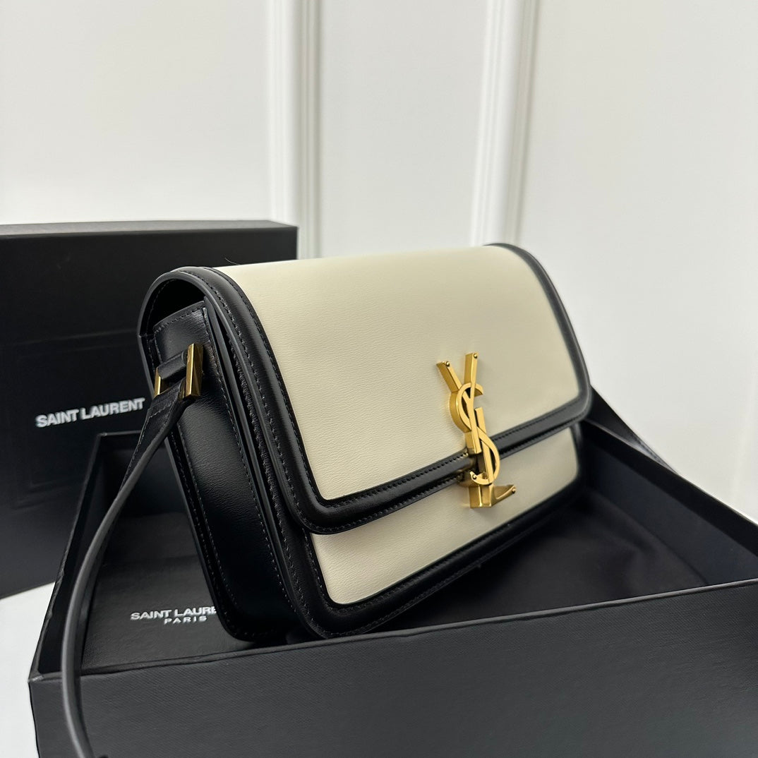 YSL Solferino Small Satchel Bag Black White Gold Calfskin 339413 mysite