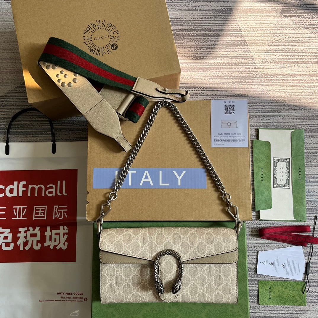 DIONYSUS GG 25 SMALL RECTANGULAR BAG IN BEIGE CANVAS mysite