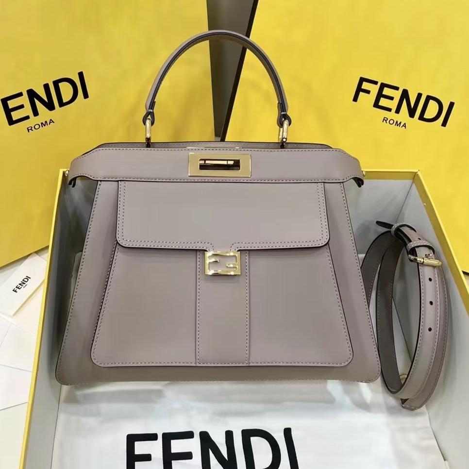FENDI PEEKABOO 33 BAG IN KHAKI CALFSKIN WITH STRAP GOLD HARDWARE mysite