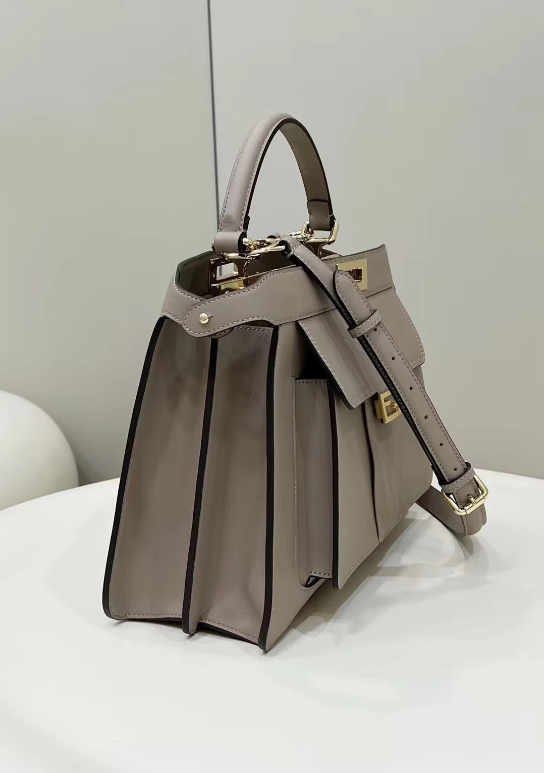 FENDI PEEKABOO 33 BAG IN KHAKI CALFSKIN WITH STRAP GOLD HARDWARE mysite