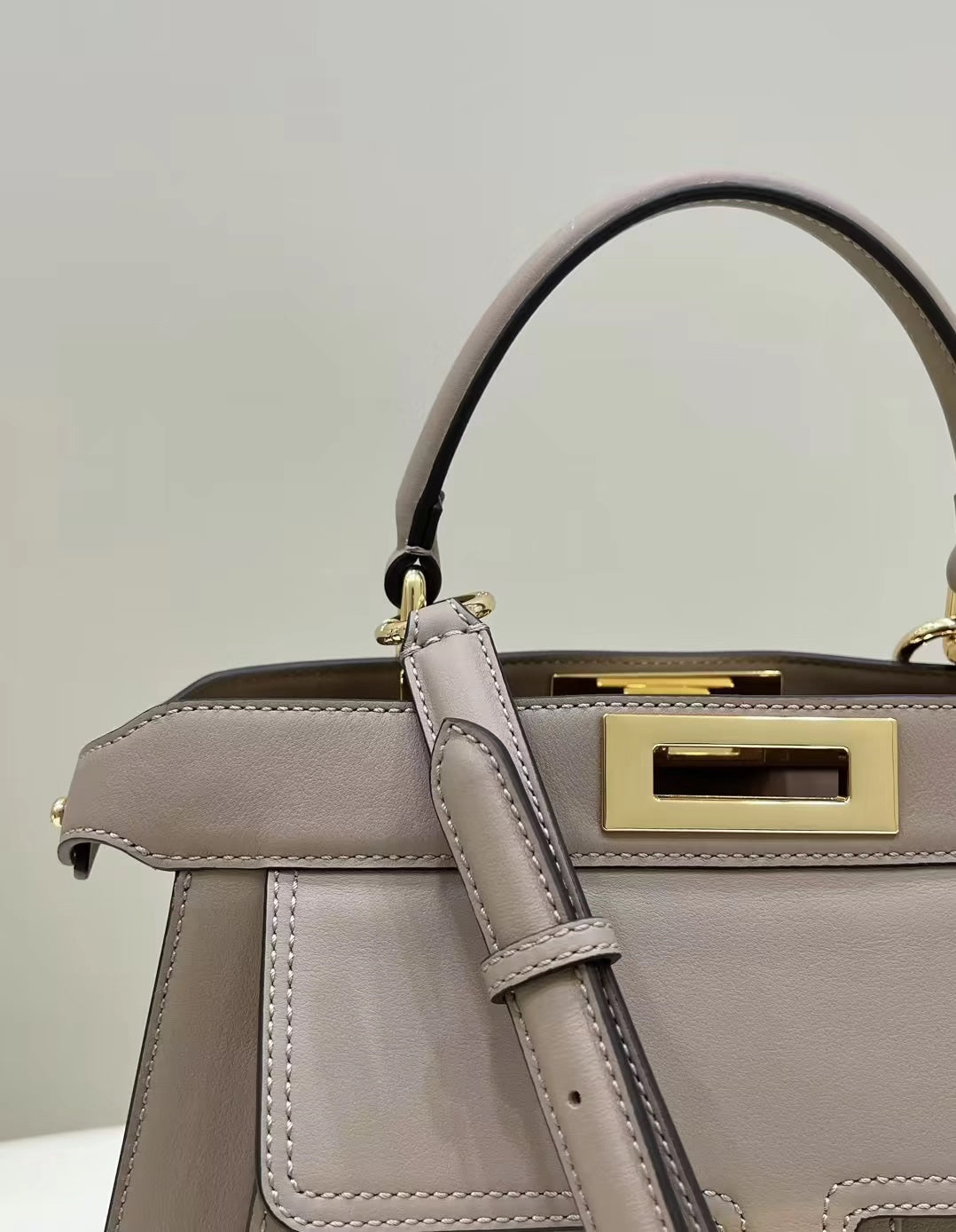 FENDI PEEKABOO 33 BAG IN KHAKI CALFSKIN WITH STRAP GOLD HARDWARE mysite