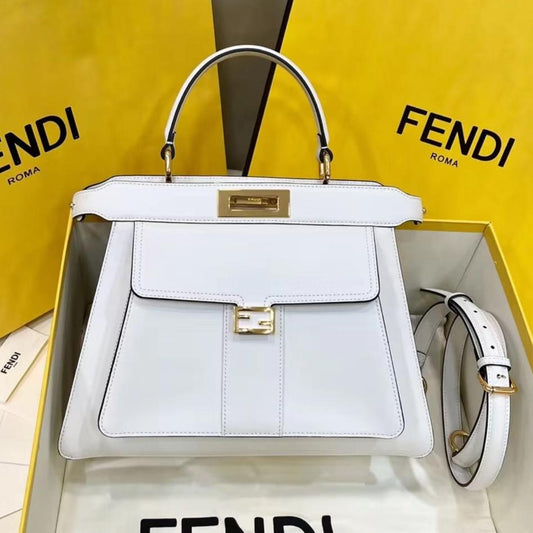 FENDI PEEKABOO 33 BAG IN WHITE CALFSKIN WITH STRAP GOLD HARDWARE mysite