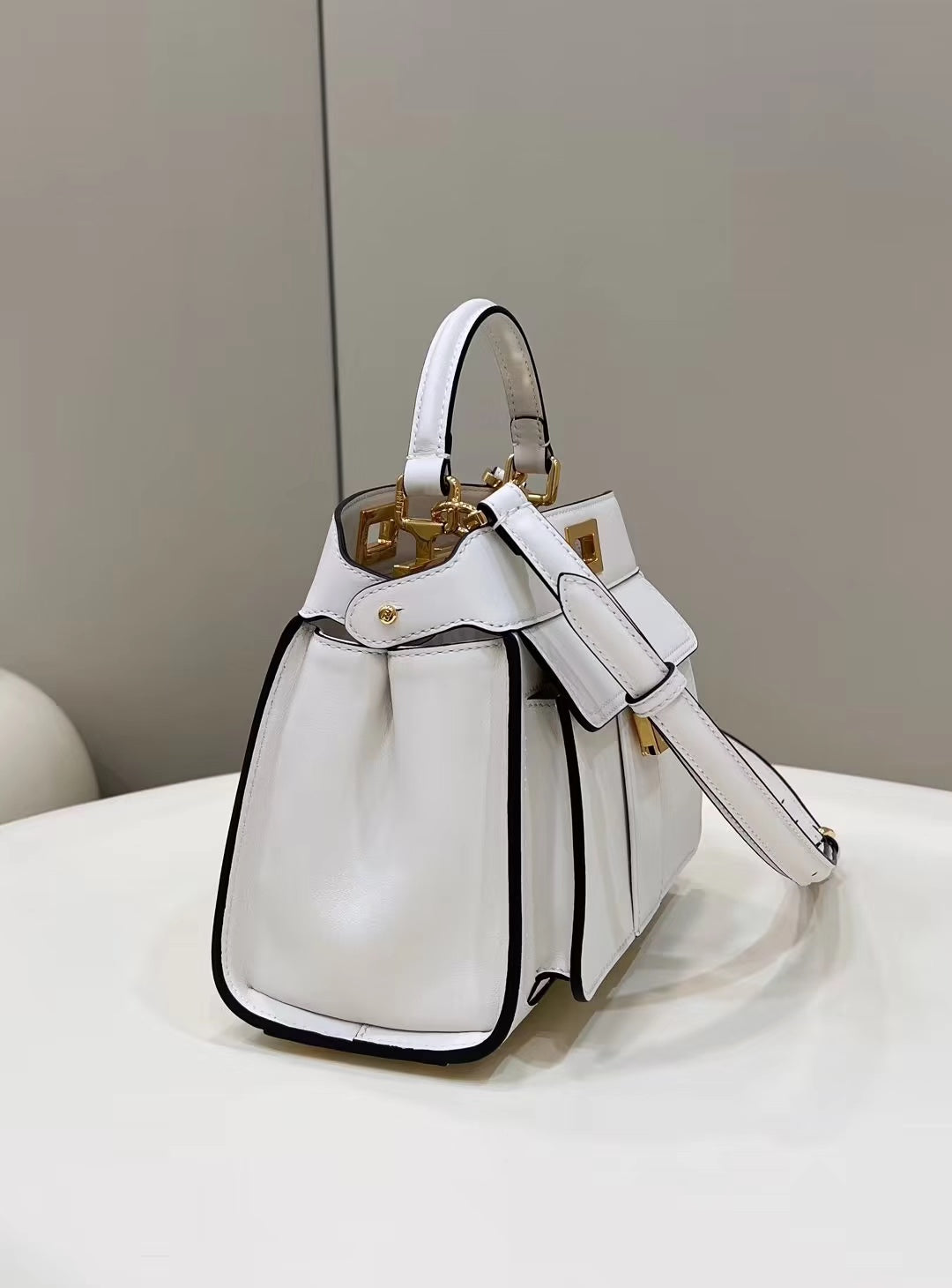 FENDI PEEKABOO MINI 23 BAG IN WHITE CALFSKIN WITH GOLD HARDWARE mysite