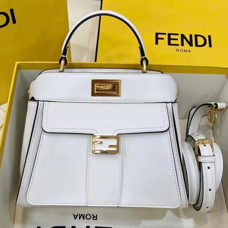 FENDI PEEKABOO MINI 23 BAG IN WHITE CALFSKIN WITH GOLD HARDWARE mysite