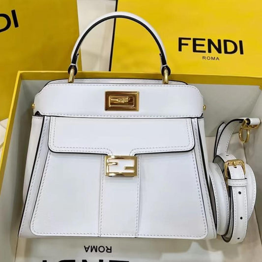 FENDI PEEKABOO MINI 23 BAG IN WHITE CALFSKIN WITH GOLD HARDWARE mysite