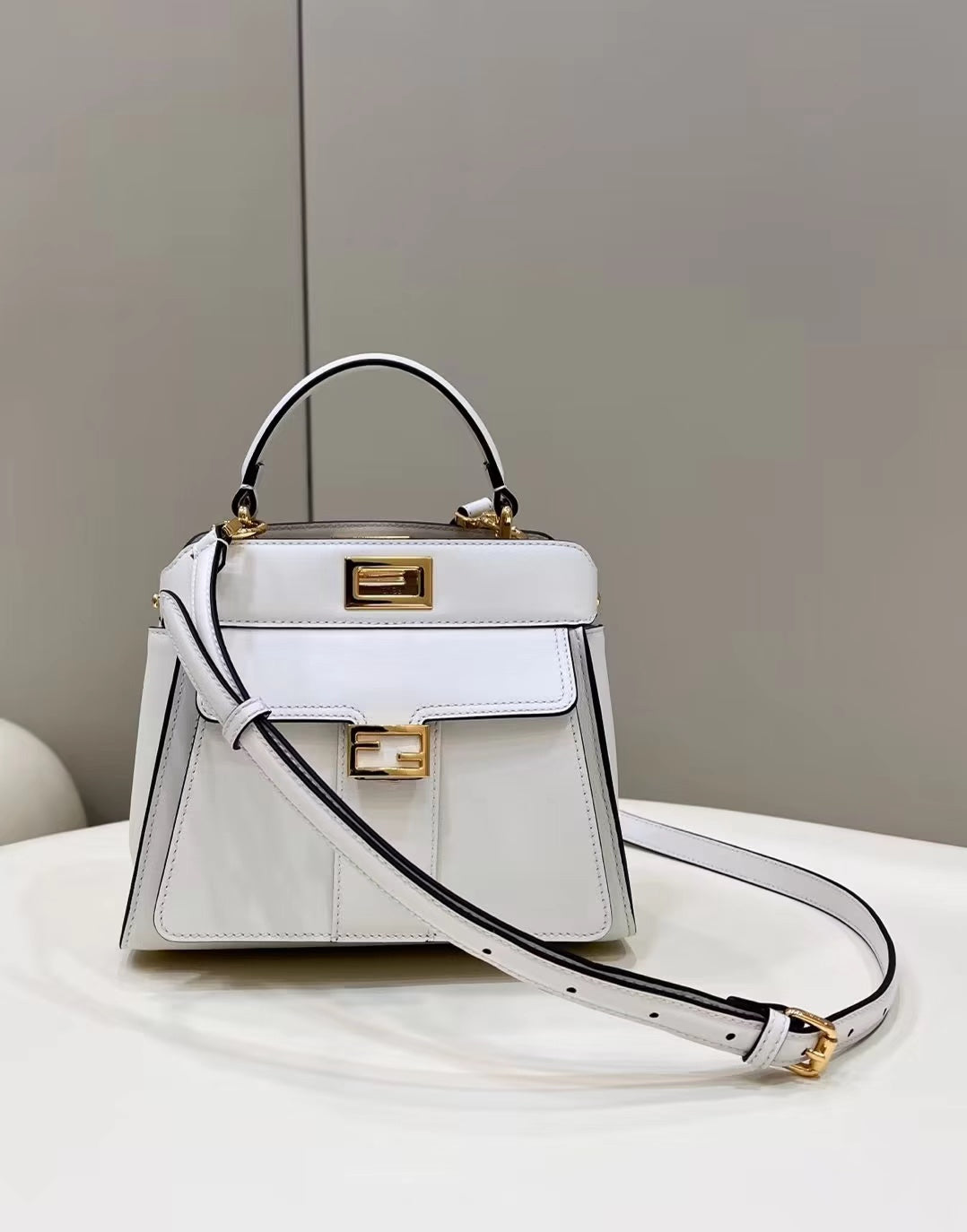 FENDI PEEKABOO MINI 23 BAG IN WHITE CALFSKIN WITH GOLD HARDWARE mysite