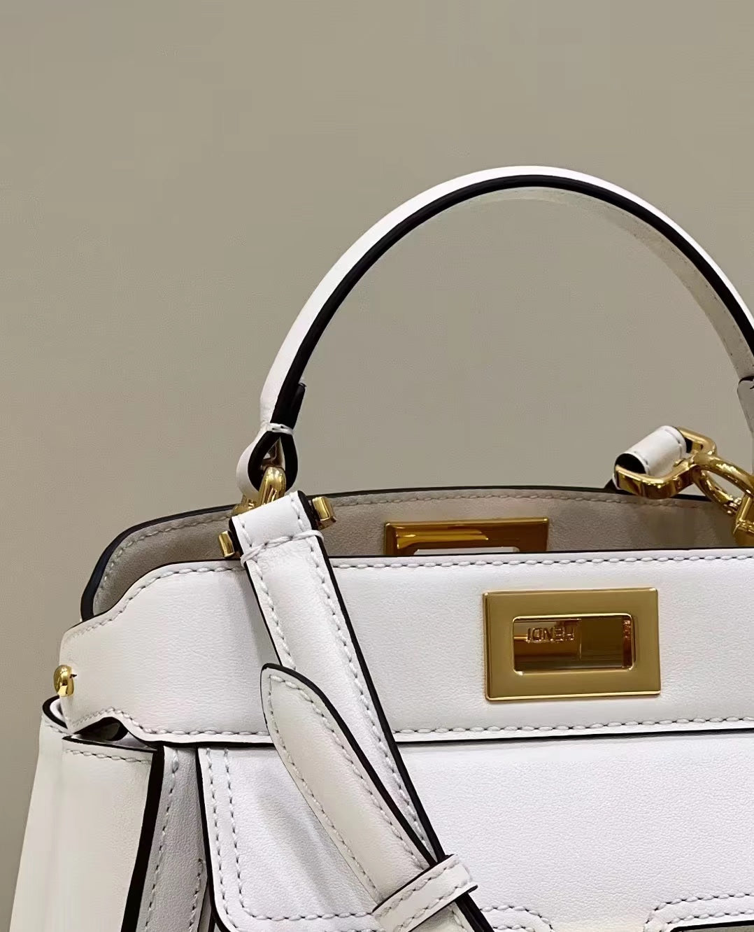 FENDI PEEKABOO MINI 23 BAG IN WHITE CALFSKIN WITH GOLD HARDWARE mysite