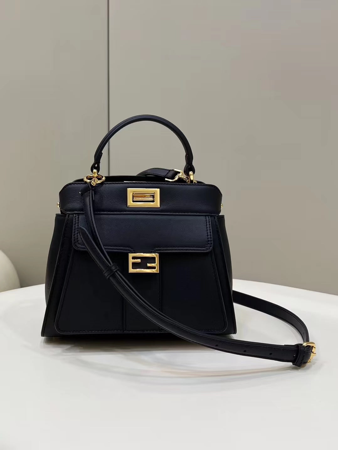 FENDI PEEKABOO MINI 23 BAG IN BLACK CALFSKIN WITH GOLD HARDWARE mysite