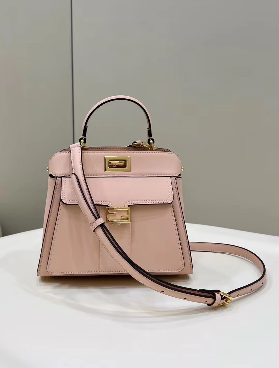 FENDI PEEKABOO MINI 23 BAG IN LIGHT PINK CALFSKIN WITH GOLD HARDWARE mysite