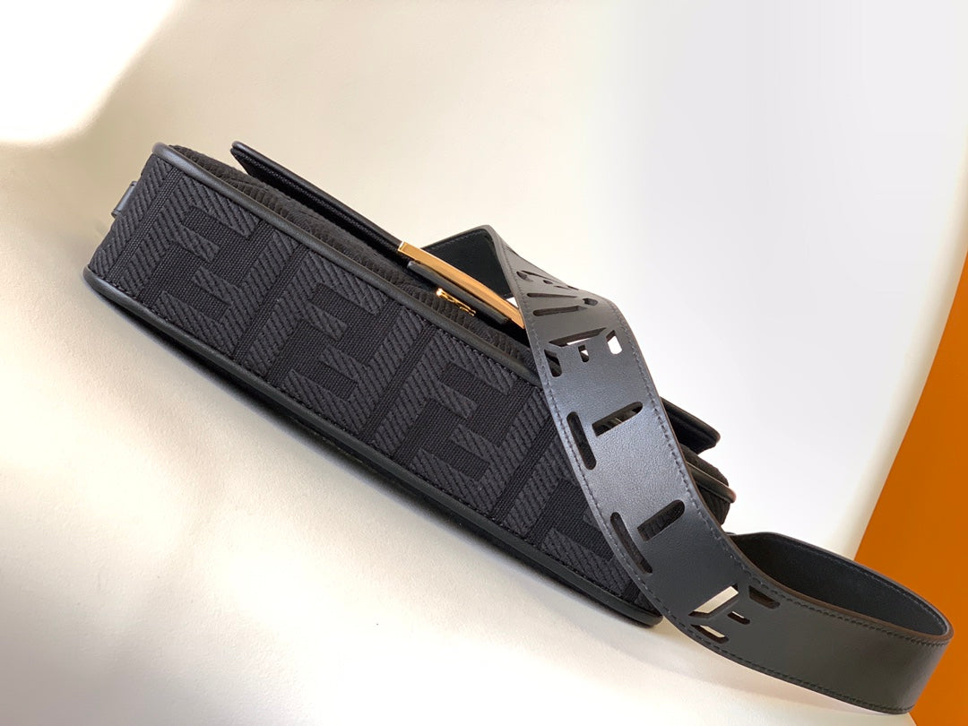 Fend Baguette Black Canvas Bag 27 with FF Embroidery Ghw mysite