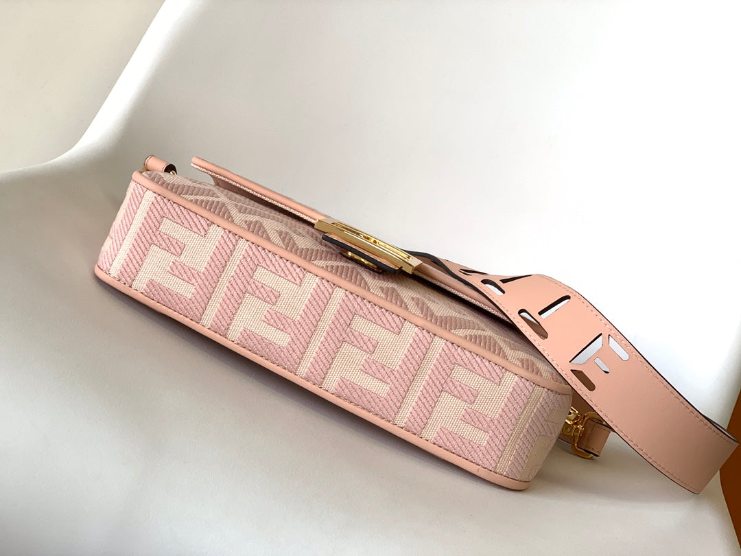 Fend Baguette Pink Canvas Bag 27 with FF Embroidery Ghw mysite