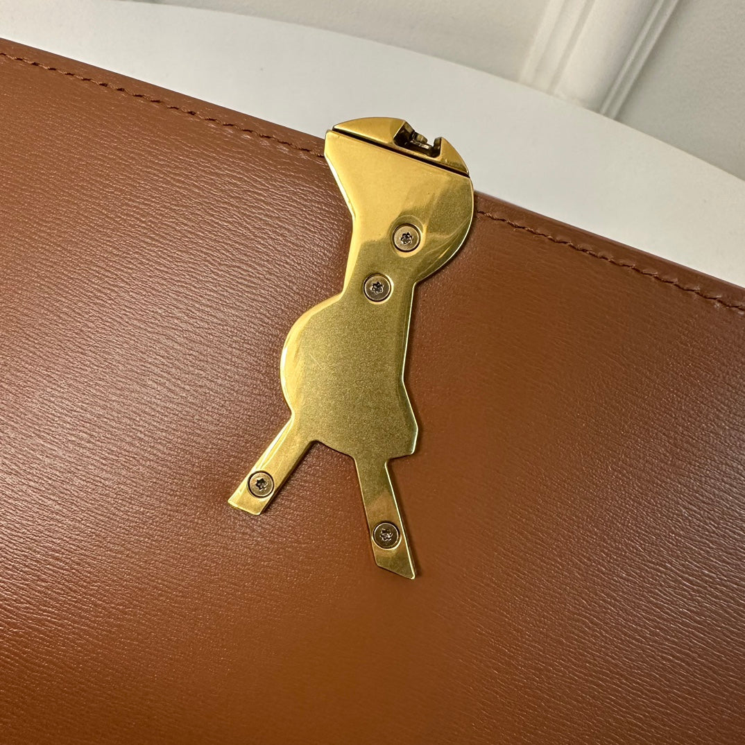 YSL Solferino Small Satchel Bag Brown Gold Calfskin 339437 mysite