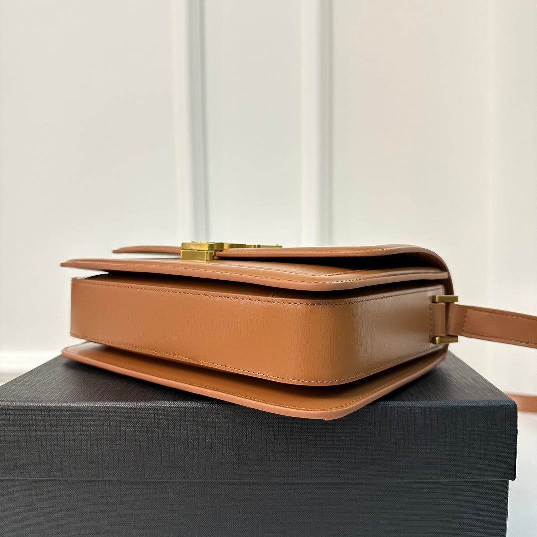 YSL Solferino Small Satchel Bag Brown Gold Calfskin 339437 mysite