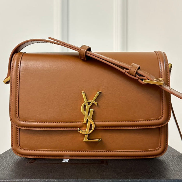 YSL Solferino Small Satchel Bag Brown Gold Calfskin 339437 mysite