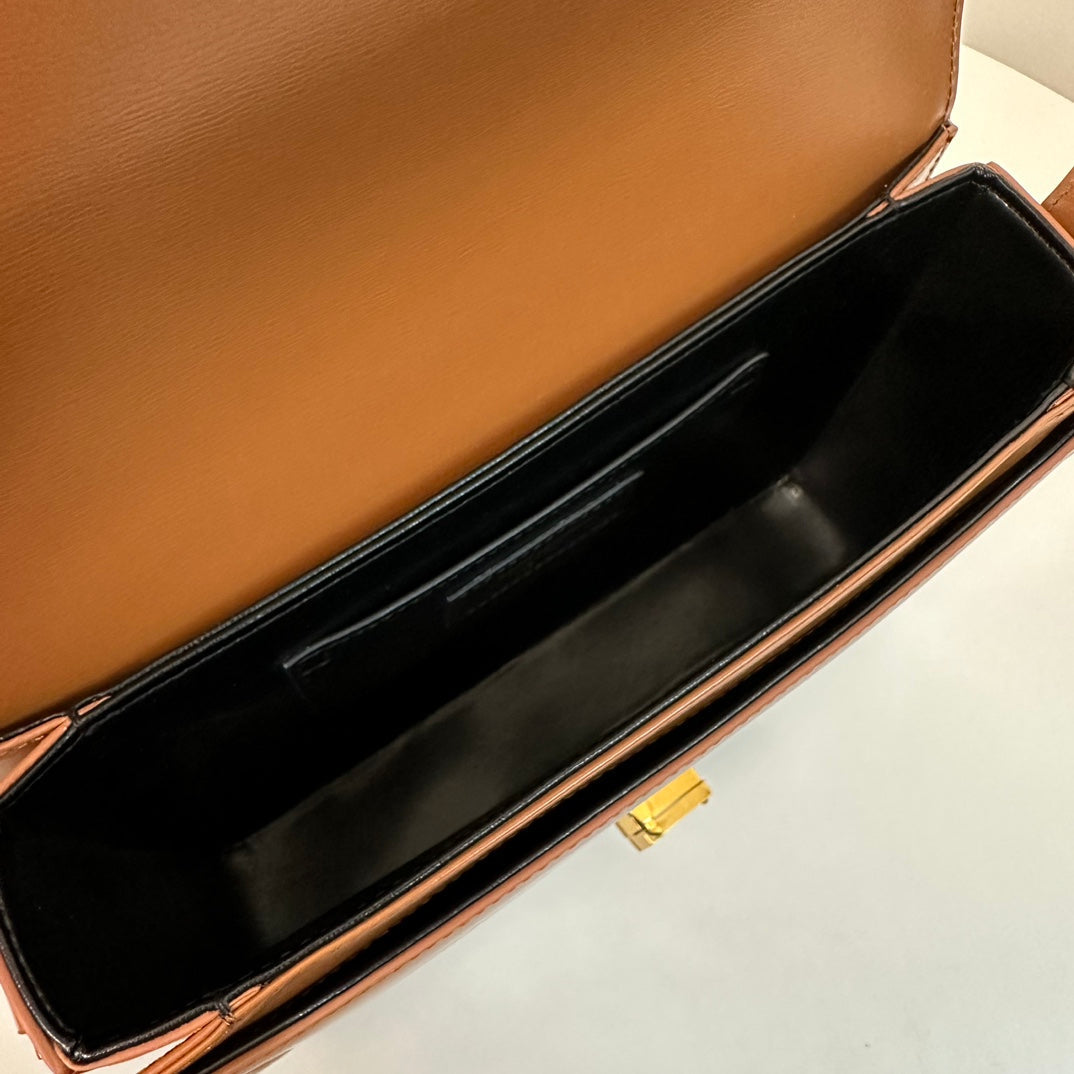 YSL Solferino Small Satchel Bag Brown Gold Calfskin 339437 mysite