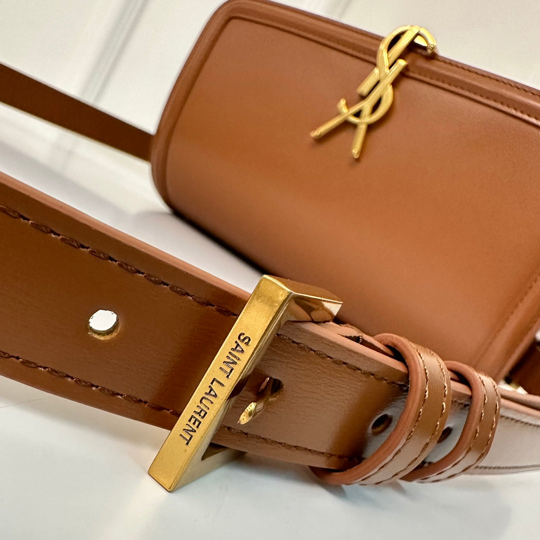 YSL Solferino Small Satchel Bag Brown Gold Calfskin 339437 mysite