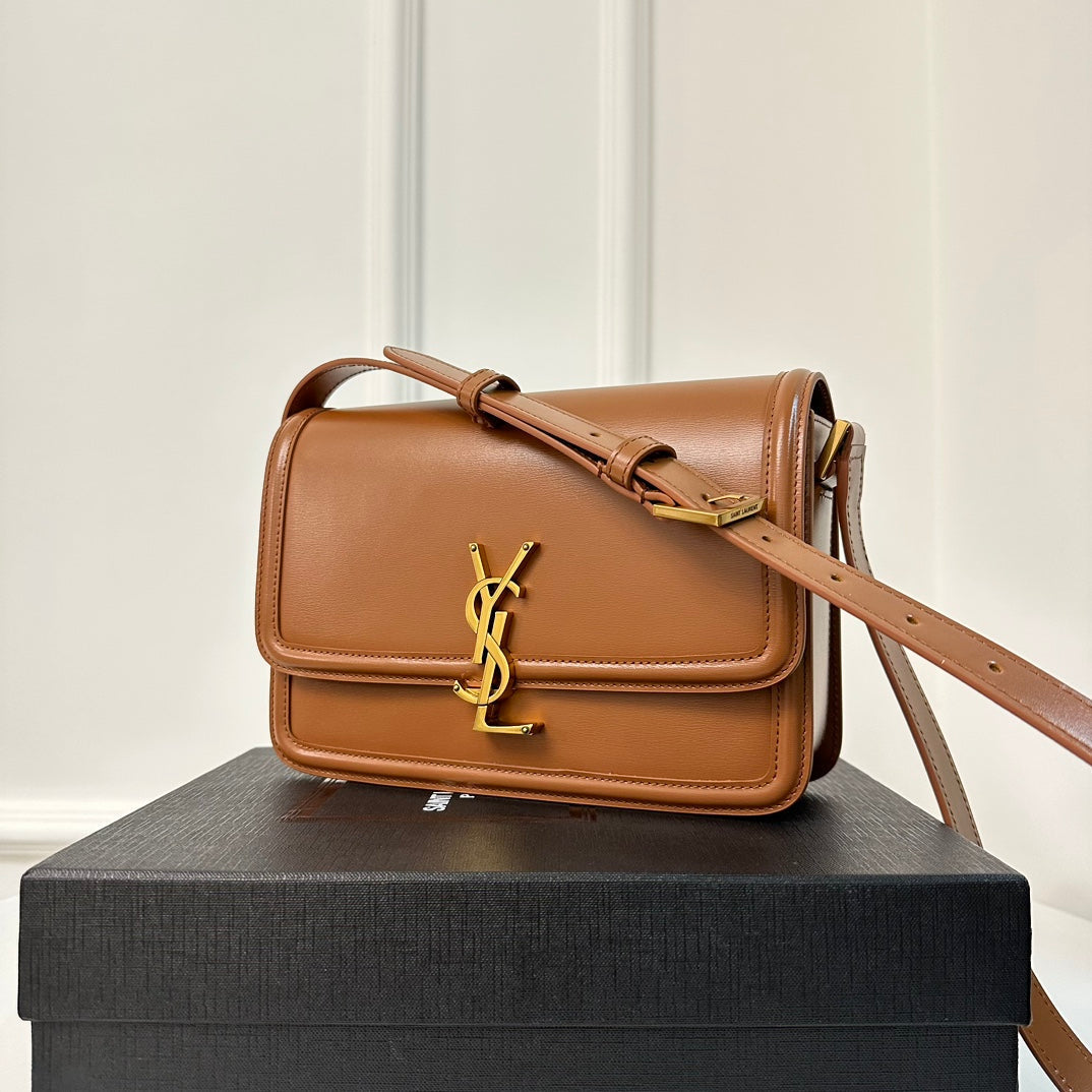 YSL Solferino Small Satchel Bag Brown Gold Calfskin 339437 mysite