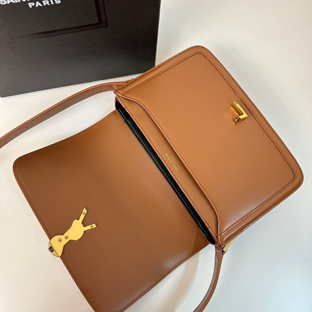 YSL Solferino Small Satchel Bag Brown Gold Calfskin 339437 mysite