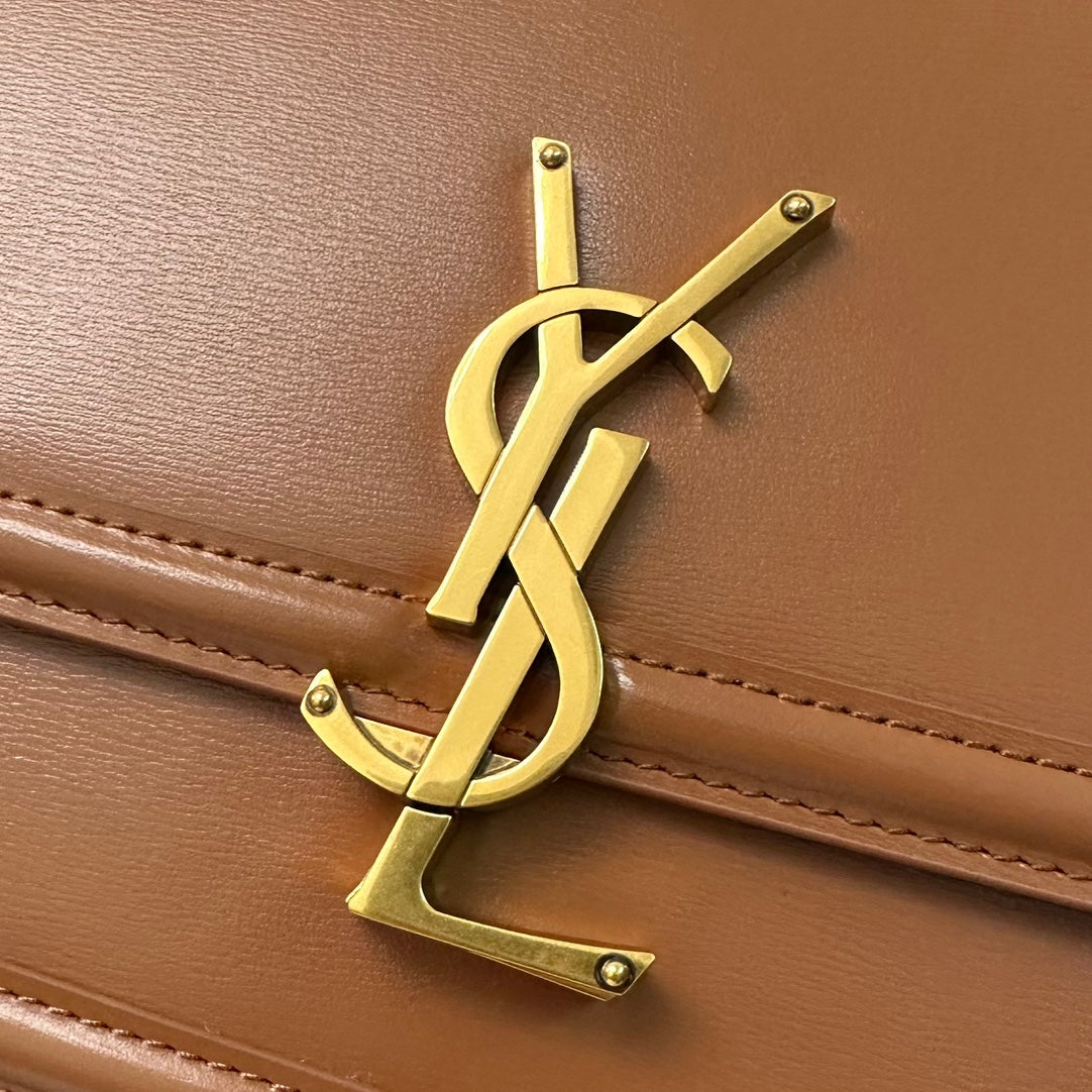 YSL Solferino Small Satchel Bag Brown Gold Calfskin 339437 mysite