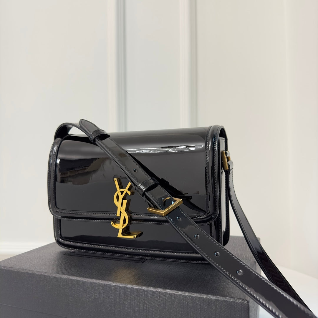 YSL Solferino Small Satchel Bag Black Gold Patent Leather 339430 mysite