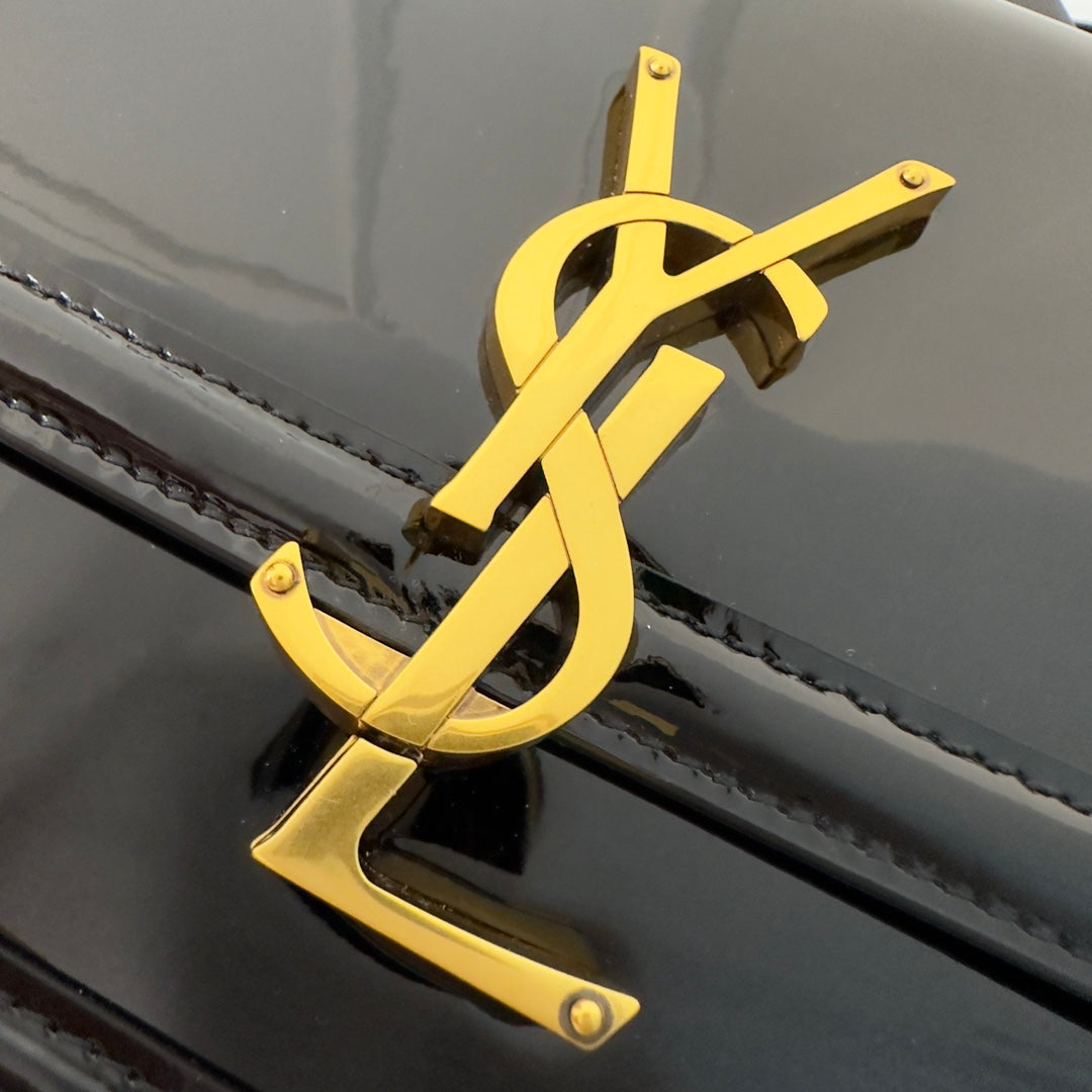 YSL Solferino Small Satchel Bag Black Gold Patent Leather 339430 mysite