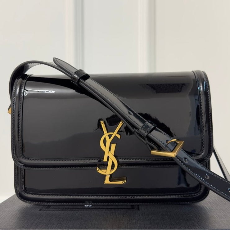 YSL Solferino Small Satchel Bag Black Gold Patent Leather 339430 mysite